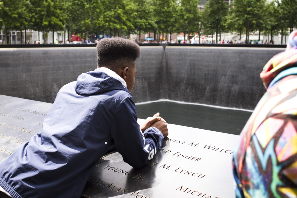 Rewritten Students at 9/11 Memorial